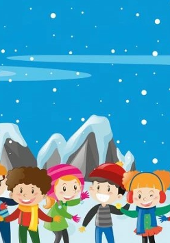 Obrazek, w zimowej aurze stoi grupa dzieci razem z dwoma bałwanami.