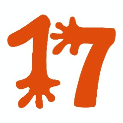 Drawing of number 17 in red colour, each number ends with a hand.
