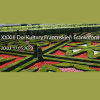 Event poster with a photo of French garden.