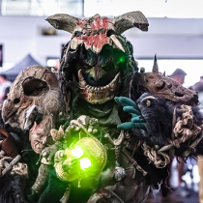 A Pyrkon participant dressed as a game character resembling a troll.