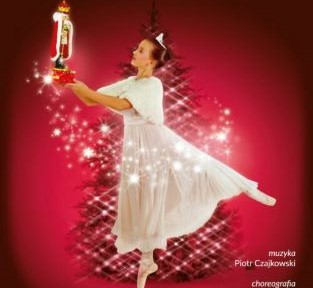 A ballet dancer in a white dress, red background.