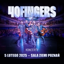 Concert poster: photo of four men with guitars on stage and information about the event.