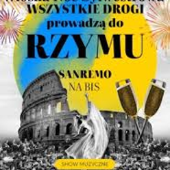 Concert poster with a photo of the Colosseum in Rome, two glasses and the title of the event.