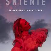 Concert poster: photo of Anita LIpnicka in red, blue-grey sky as a background.