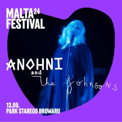 Concert poster in black, blue and violet colours: photo of a woman singing to a microphone and information about the event.