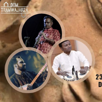Three small photos of performers playing instruments.