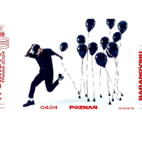 Concert poster: photo of Baranovski with black balloons behind him and information about the event.