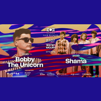 Colourful concert poster - small photos of the performers.