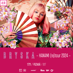 A photo of a young girl with a white and red fan, with information about the event below the photo.