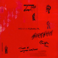 Concert poster: black small drawings on red background