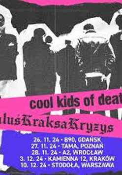 Concert poster with information about the event and a black and white photo of a few mens' backs.