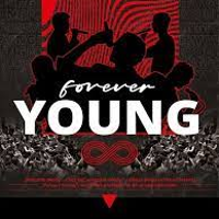 Concert poster in black, dark red and white colours: the title of the concert and silhouettes of a few people singing to microphones.