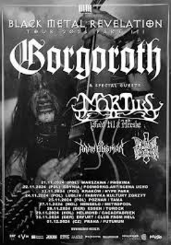 BLack and white concert poster with bands' names.