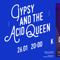 Concert poster: the title of the concert on blue background.