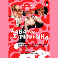 Concert poster with photo of singing girls and information about the event.