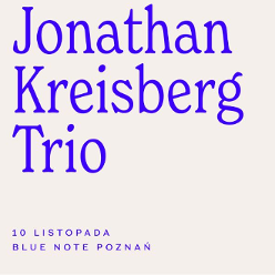 Concert poster in white and blue colours: information about the event.
