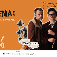 Picture of the artists among flowers on orange background.