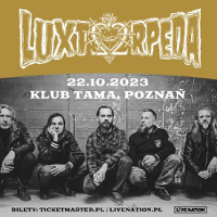 Concert poster: black and white photo of the band. Information about the event in the upper part of the poster.