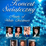 Event poster: small pictures of performers on the blue background; as a background a christmas tree decorated in blue colours. At the top of the poster - the title of the concert.