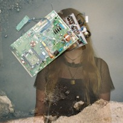 Photo of a woman with covered face.