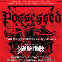Concert poster: information about the event - black and white text on red background.