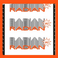 Concert poster in white, orange and grey colours - text "Radian" repeated three times.