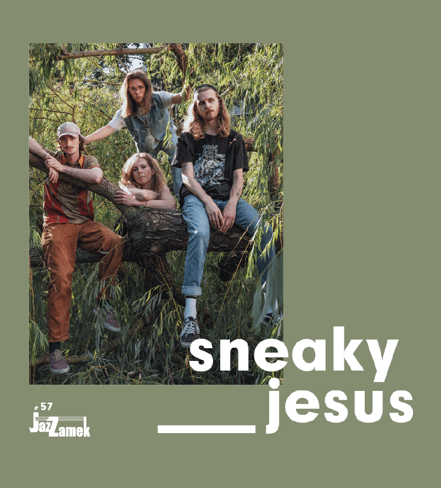 Concert poster: photo of the band and the name of it.