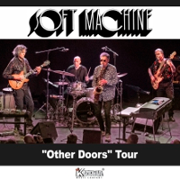 Concert poster with photo of the band performing on stage. Above the photo the band name "Soft Machine".