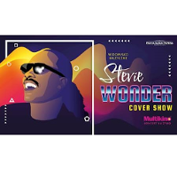 Concert poster with drawing of Stevie Wonder and information about the event.