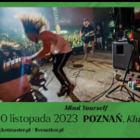 Concert poster with photo of the band on stage and information about the event.