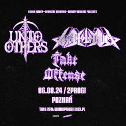 Concert poster: bands' names ad information about the event on black background.