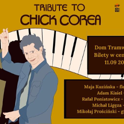 Concert poster with information about the event and a drawing of a man resembling Chick Corea.