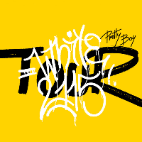 Concert poster in yellow, white and black colours.