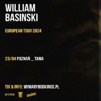 Concert poster with information about the event. Black background.