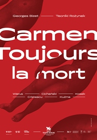 Event poster - white inscriptions (information about the event) on red background.