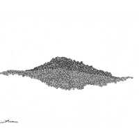 Grey drawing of a leaf on a white background.