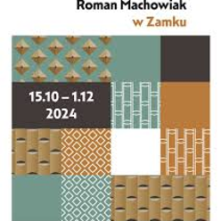 Exhibition poster: several squares in green, brown and white colours with various patterns on them. The title of the exhibition and dates of it.