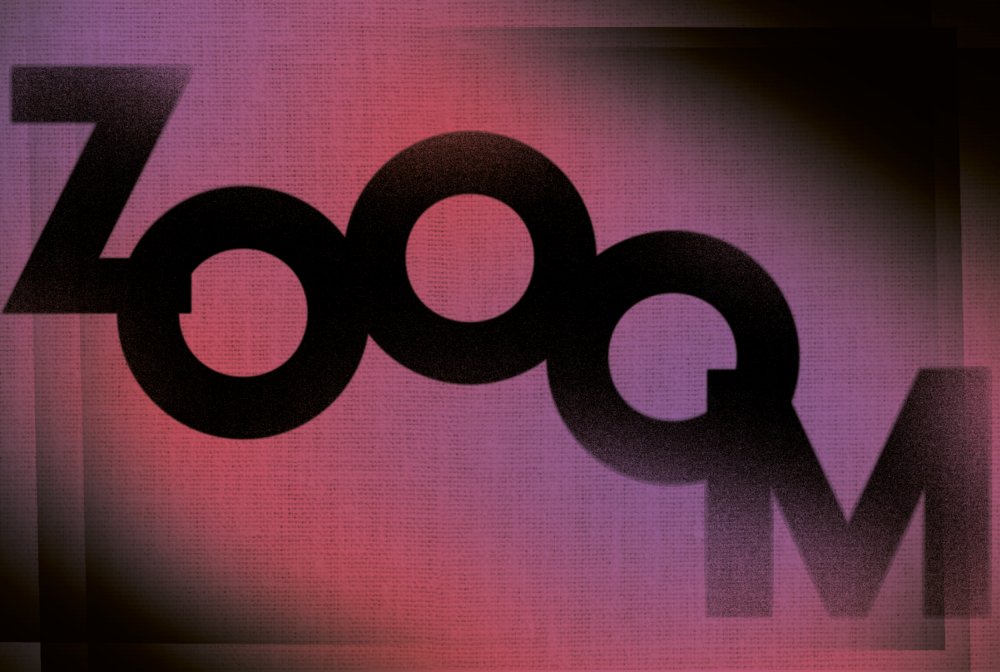 Exhibition poster: the title of the exhibition "Zooom" on a violet background.