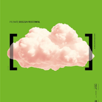 Festival poster: a cloud in square brackets and information about the event. Green background.