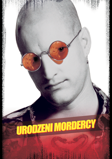 Film poster: photo of a bald man in sunglasses, in which the girl's face is reflecting.