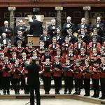 Picture of the Boys' and Men's Choir of the Poznan Philharmonic The Poznan Nightingales: boys and men singing in a few rows.