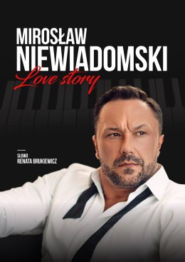 Poster advertising the concert with a portrait of the artist with frowned forehead, unbuttoned top button of his white shirt and untied bowtie