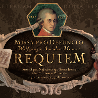 Poster with information about the event and W.A. Mozart portrait.