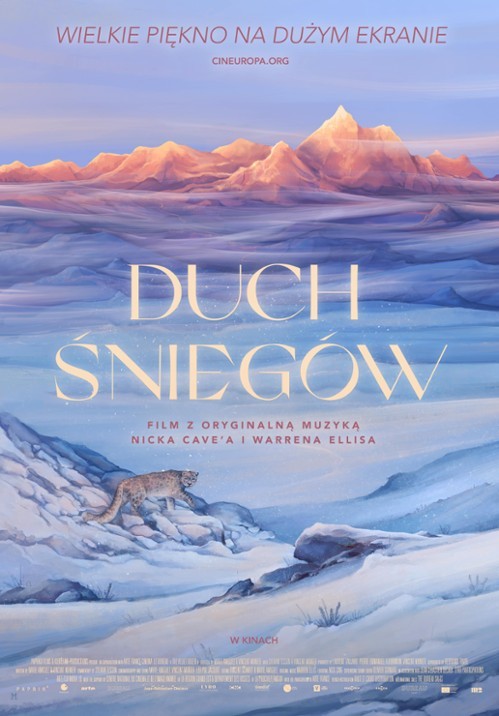 Film poster -snowy landscape, poster in blue colours.