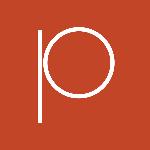 Pawilon logo: white letter "p" on brown background