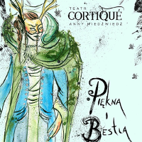 Performance poster: drawing of a lady in a mask on face and information about the event.