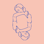 Double drawing of a woman on a pink background