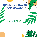 Event poster: green and blue captions and green leaves on white background