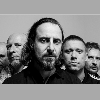 Black and white photo of the band