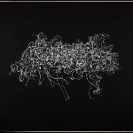 One of the works from the exhibition: white lines on black background